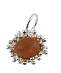 Anhänger Mondstein peach oval, Silber 925, 1.7×1.8 cm, Optionen: mit Silberkette 925 oder Lederband