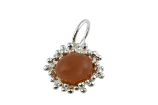 Anhänger Mondstein peach oval, Silber 925, 1.7×1.8 cm, Optionen: mit Silberkette 925 oder Lederband