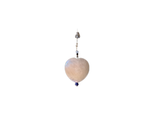 Rosenquarzherz-Fenster Hänger Unikat mit diversen Edelsteinchen (Rauchquarz, Chalcedon, Sodalith), ca. 4 cm x 4.5 x 1 cm (Rosenquarz: Edelstein der Liebe und Freundschaft)