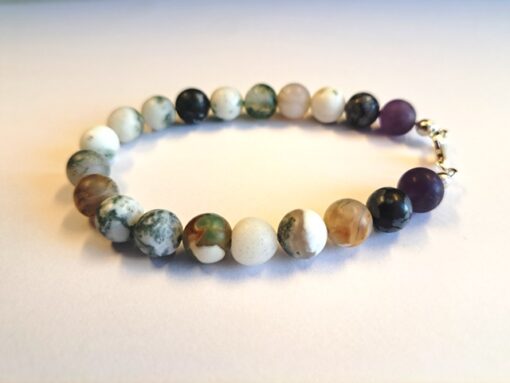 Engelskette® Armband Erwachsene mit Baumachat, Schneeflockenobsidian, Amethyst 19 cm, Handarbeit (Unikat)