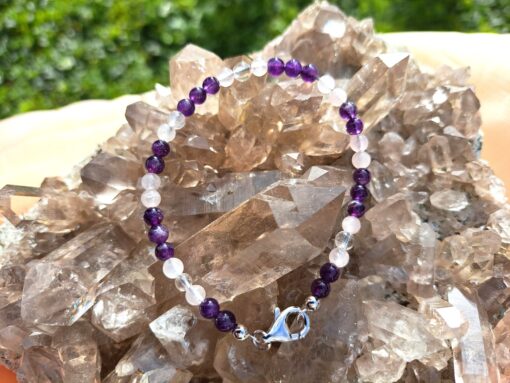 Engelskette® Armband Erwachsene mit Rosenquarz, Bergkristall, Amethyst, 19 cm, Handarbeit