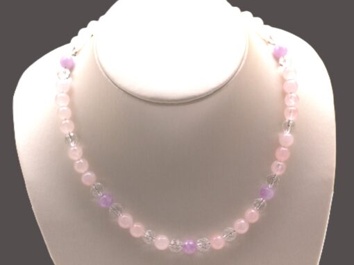 Engelskette® Rosenquarz, Bergkristall, Amethyst  45 cm, Handarbeit